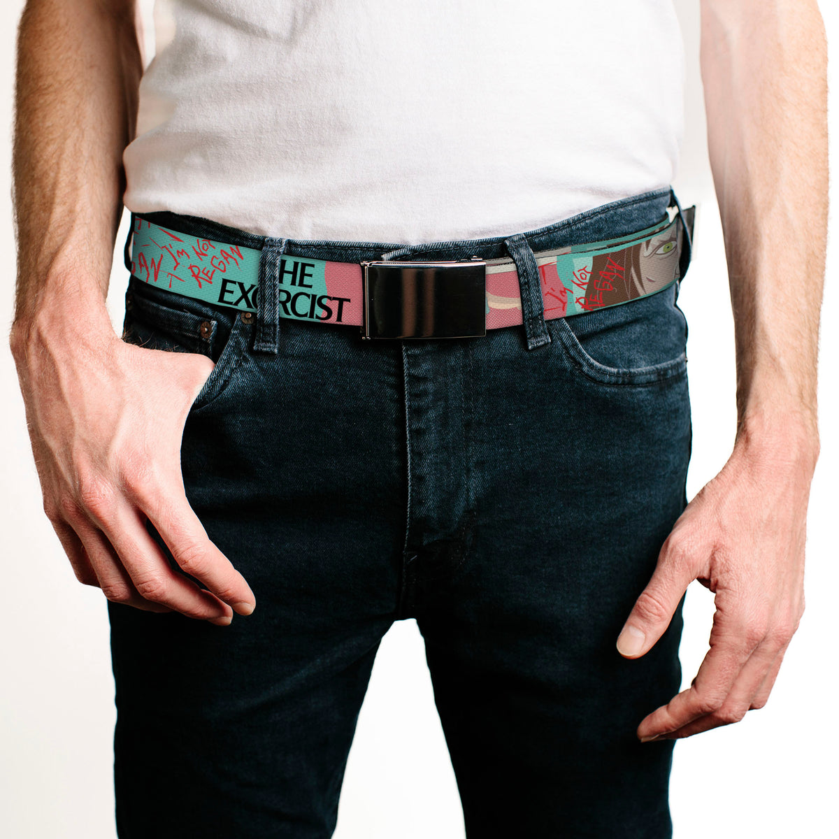 Web Belt Blank Black Buckle - THE EXORCIST I'M NOT REGAN Elevation Pose and Face Pop Art Webbing Web Belts The Exorcist