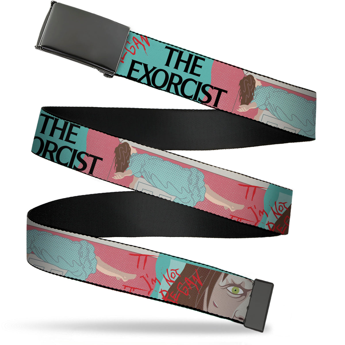 Web Belt Blank Black Buckle - THE EXORCIST I'M NOT REGAN Elevation Pose and Face Pop Art Webbing Web Belts The Exorcist