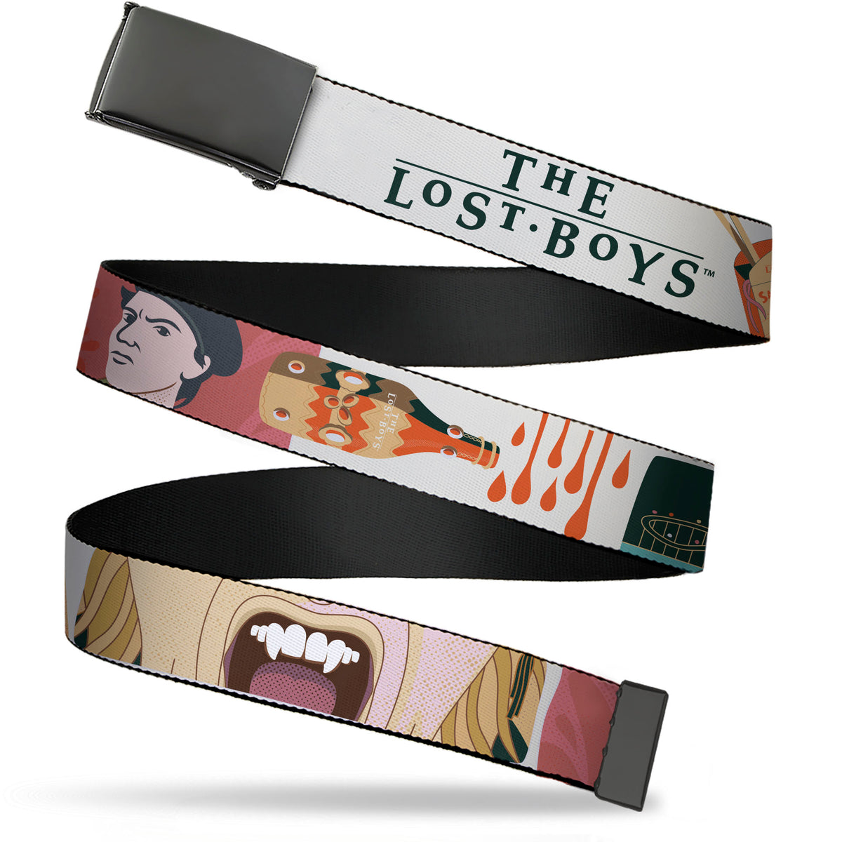 Web Belt Blank Black Buckle - THE LOST BOYS Edgar and Alan Pop Art Icons Collage White Webbing Web Belts The Lost Boys