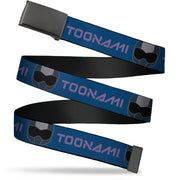 Web Belt Blank Black Buckle - TOONAMI Title Logo and Robot TOM Head Blue/Purple/Grays Webbing Web Belts Toonami