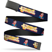 Web Belt Blank Black Buckle - STEVEN UNIVERSE Sitting Pose and Title Logo Navy Blue Webbing Web Belts Steven Universe
