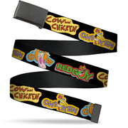 Web Belt Blank Black Buckle - COW AND CHICKEN Title Logo and Poses with RED GUY Black Webbing Web Belts Cow and Chicken