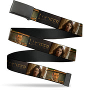 Web Belt Blank Black Buckle - LUCIFER Title Logo Two Character Pose Blocks Webbing Web Belts Lucifer