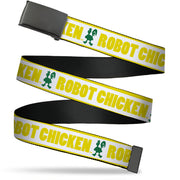 Web Belt Blank Black Buckle - ROBOT CHICKEN Chicken Silhouette Yellow/White/Green Webbing Web Belts Robot Chicken