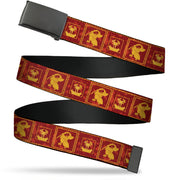 Web Belt Blank Black Buckle - Samurai Jack Action Pose and Dragon Icon Blocks Reds/Orange Webbing Web Belts Samurai Jack