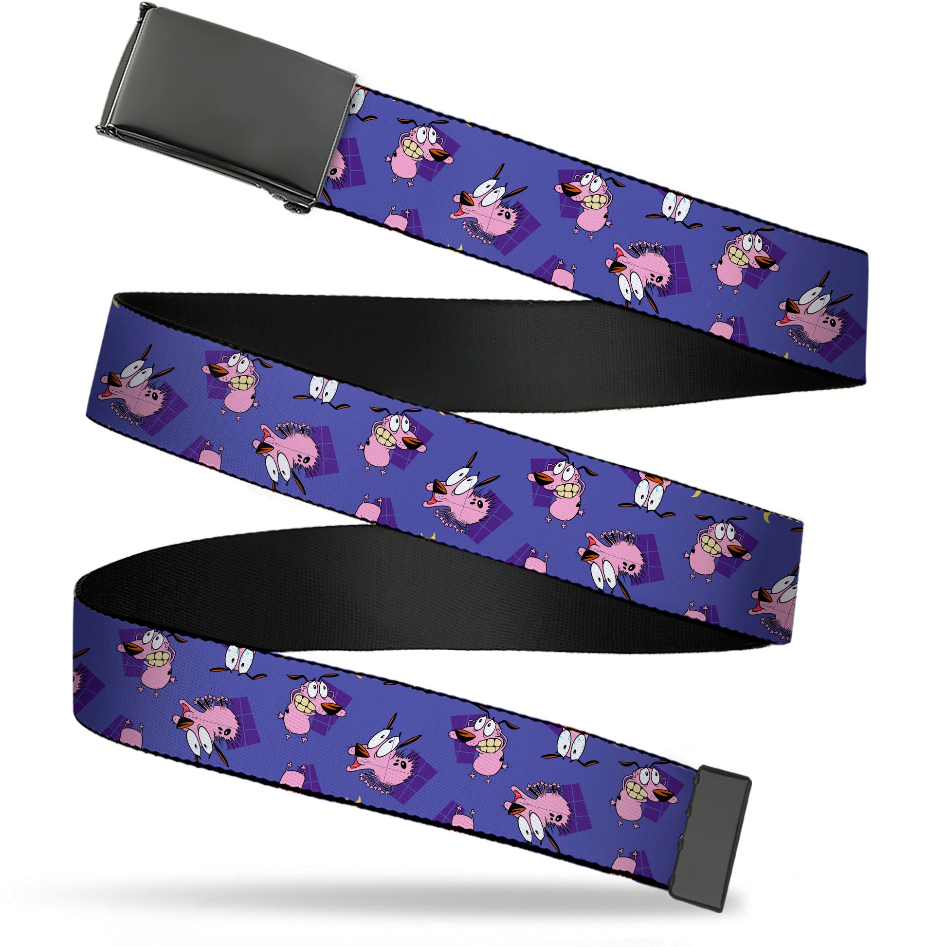 Web Belt Blank Black Buckle - Courage the Cowardly Dog Poses Scattered Blue Webbing Web Belts Courage the Cowardly Dog