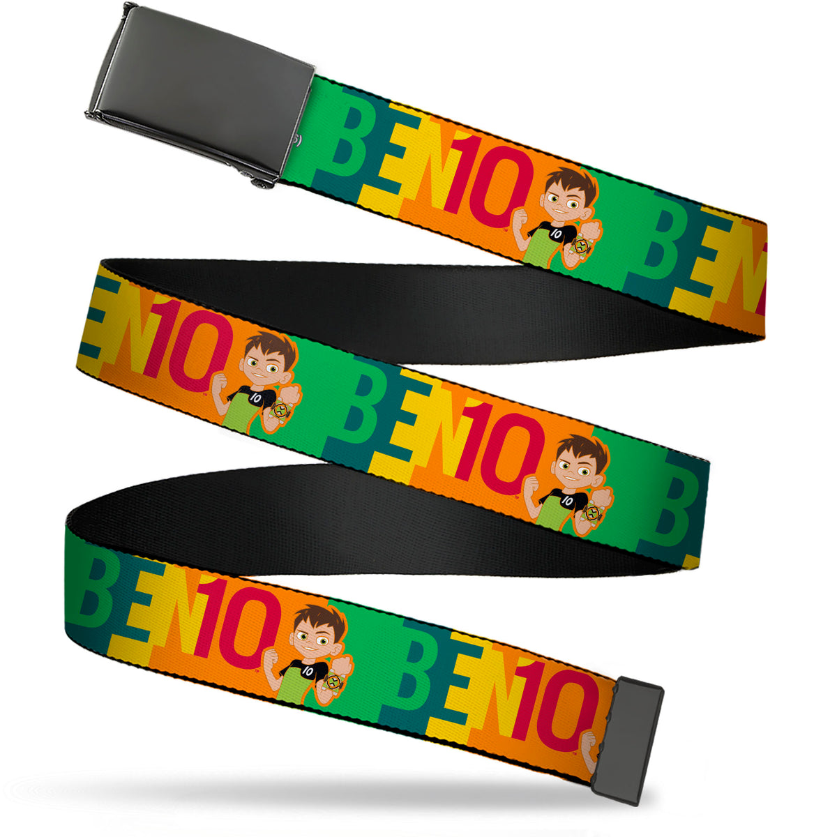 Web Belt Blank Black Buckle - BEN 10 Pose and Text Blocks Multi Color Webbing