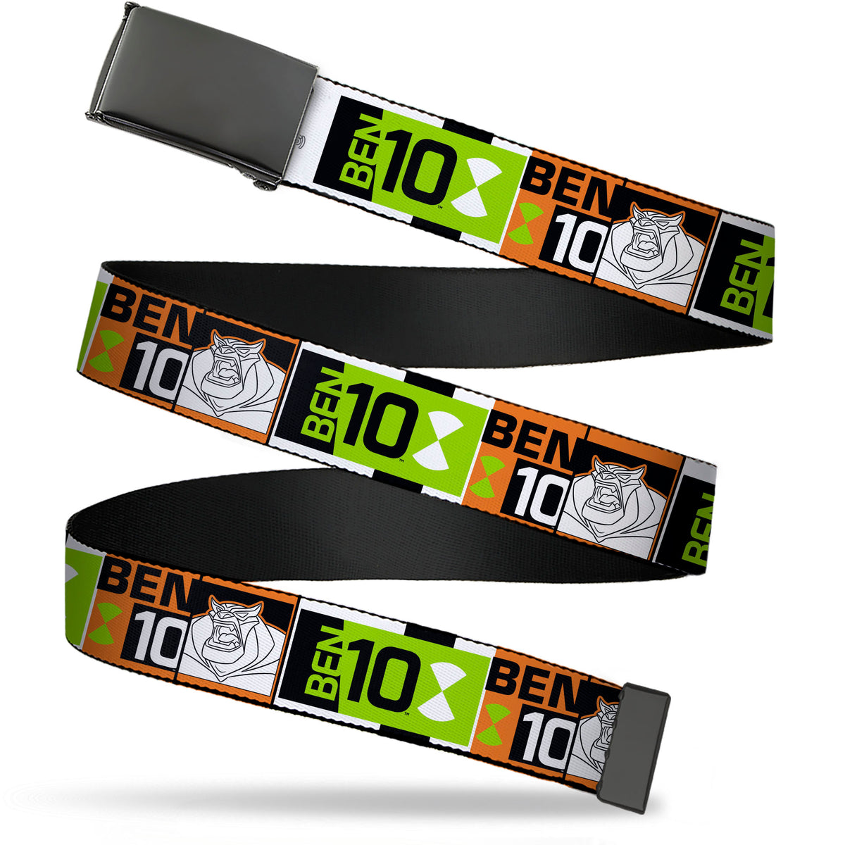 Web Belt Blank Black Buckle - BEN 10 Rath and Title Logo Blocks Orange/Green/Black/White Webbing
