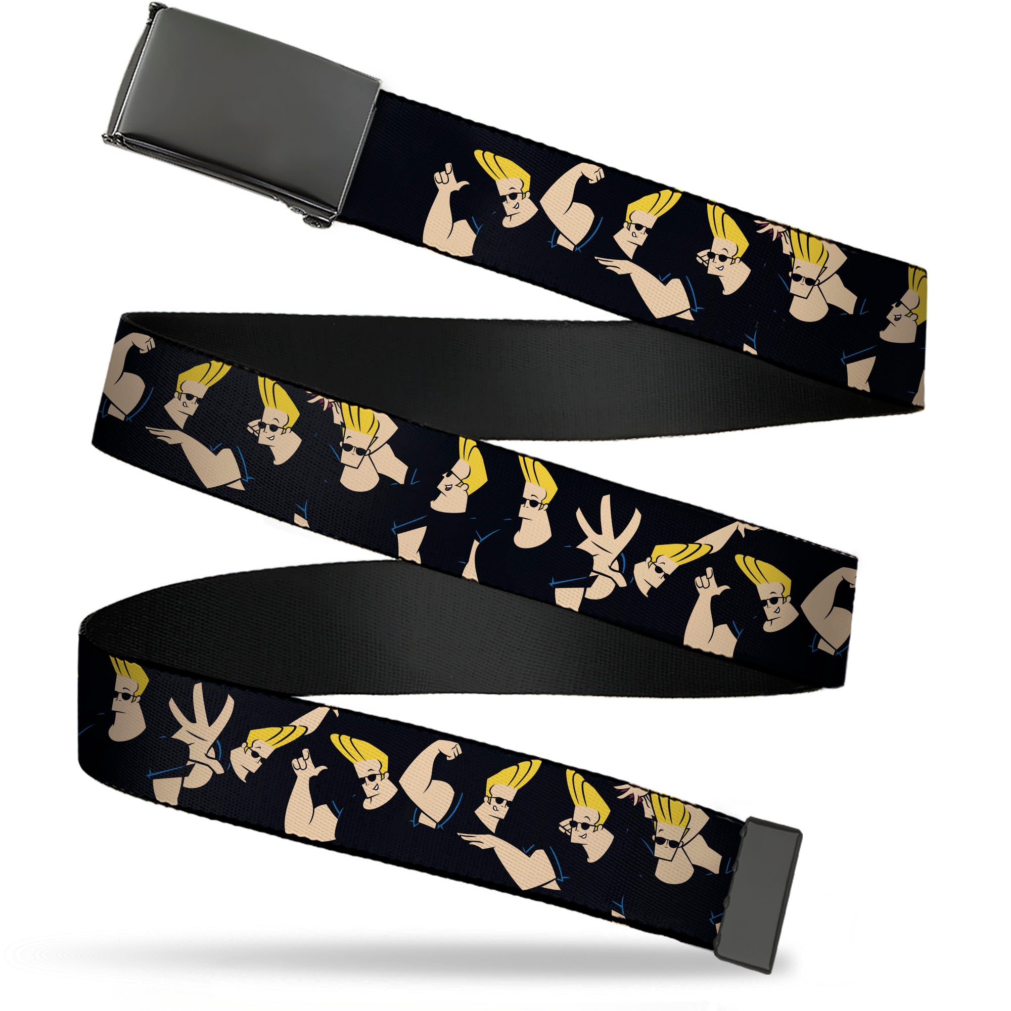 Web Belt Blank Black Buckle - Johnny Bravo Poses Stacked Black Webbing
