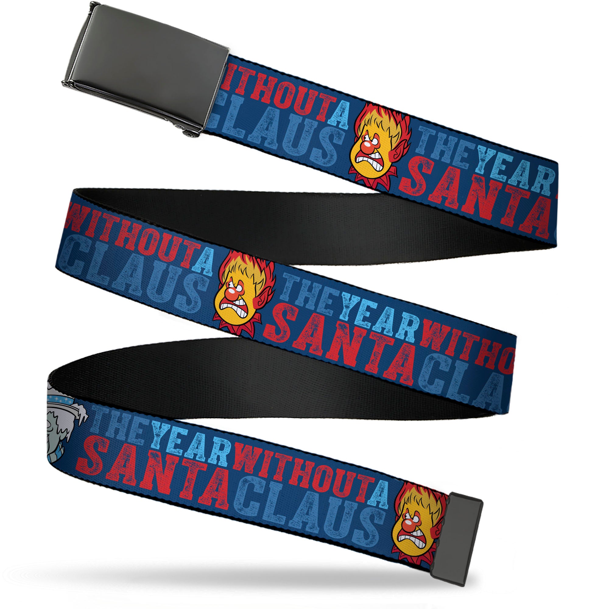 Web Belt Blank Black Buckle - THE YEAR WITHOUT A SANTA CLAUS Heat and Snow Miser Faces Blues/Reds Webbing Web Belts The Year Without A Santa Claus