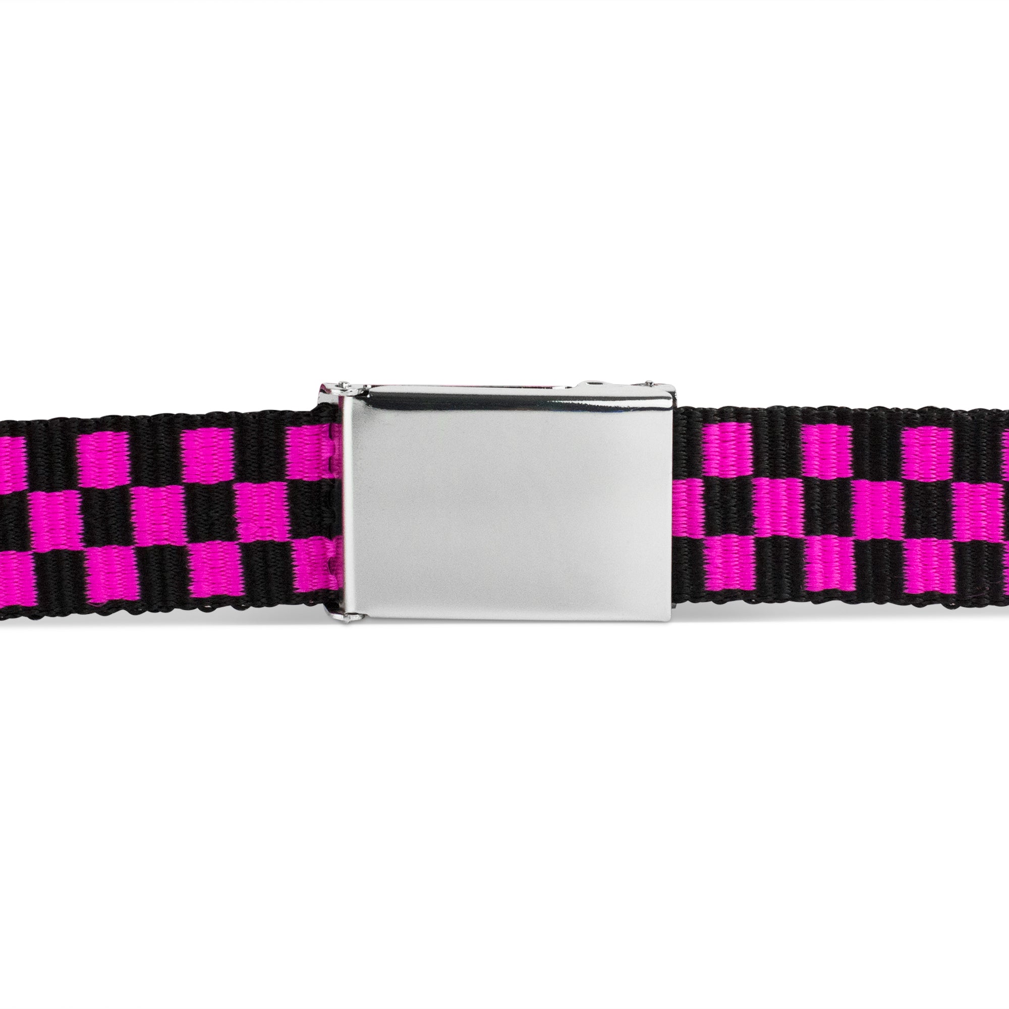 Web Belt Blank Chrome Buckle - Checker Black/Pink Webbing Web Belts Buckle-Down