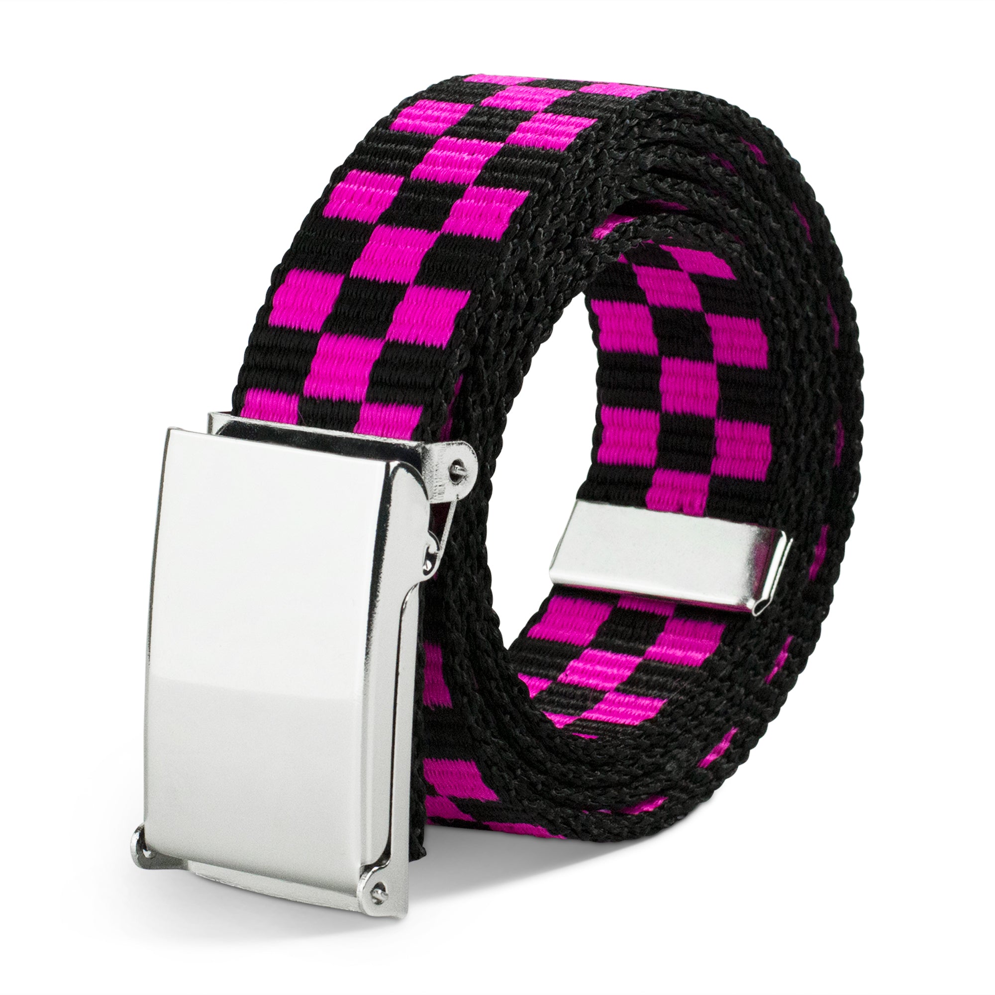 Web Belt Blank Chrome Buckle - Checker Black/Pink Webbing Web Belts Buckle-Down