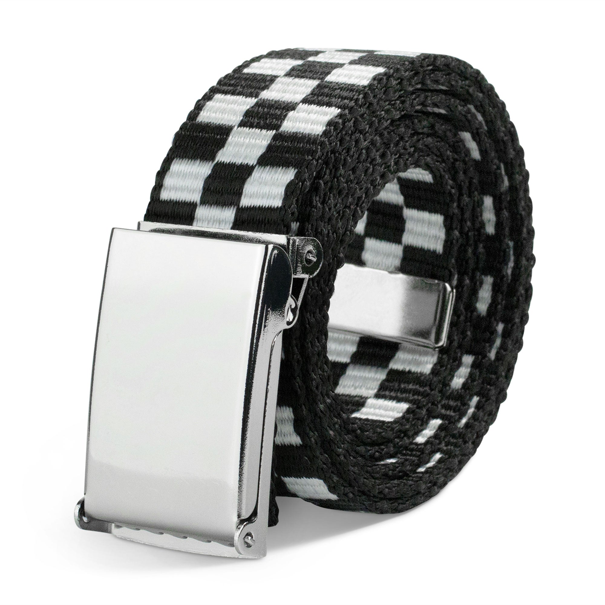 Web Belt Blank Chrome Buckle - Checker Black/White Webbing Web Belts Buckle-Down