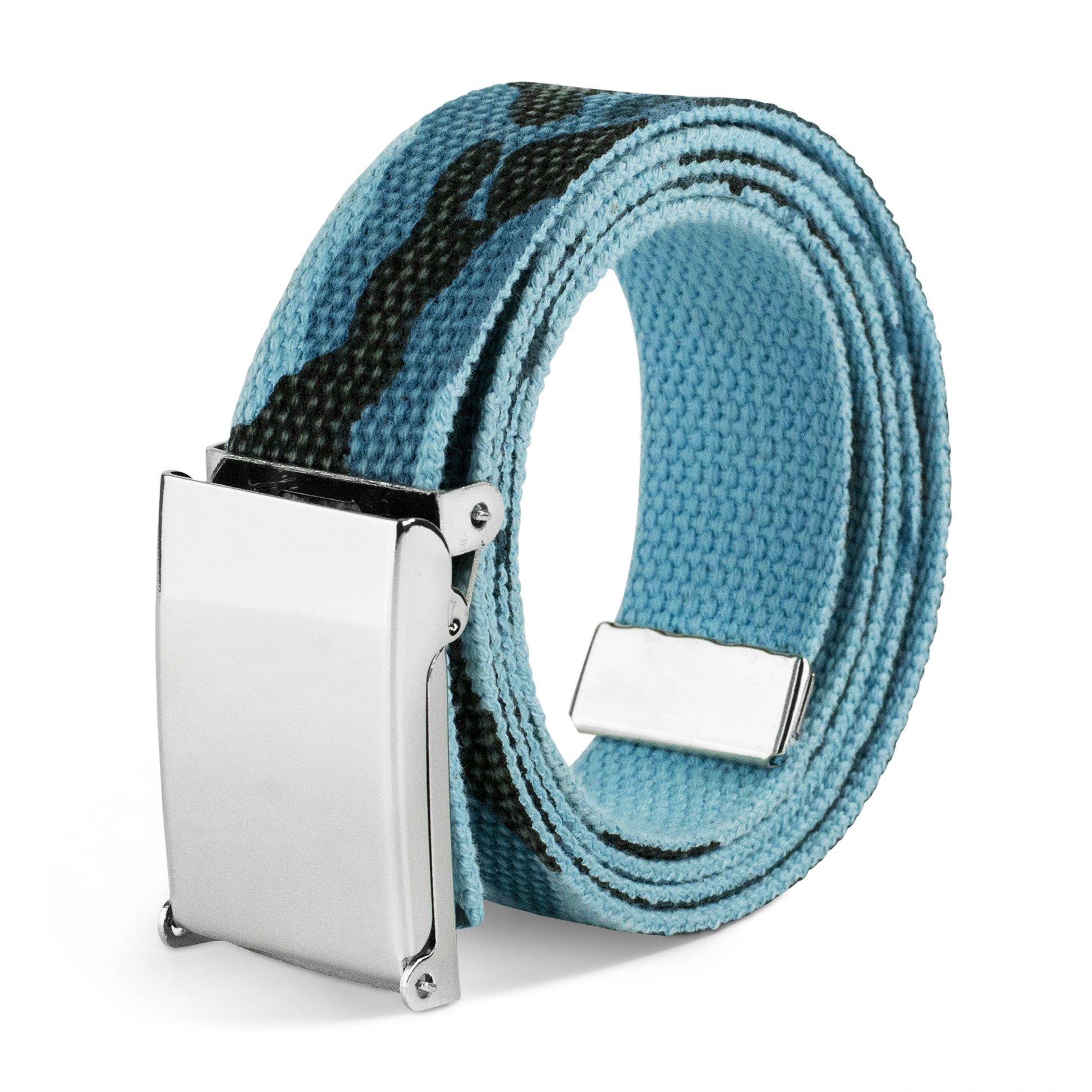 Web Belt Blank Chrome Buckle - Cotton Camo Blue Webbing Web Belts Buckle-Down