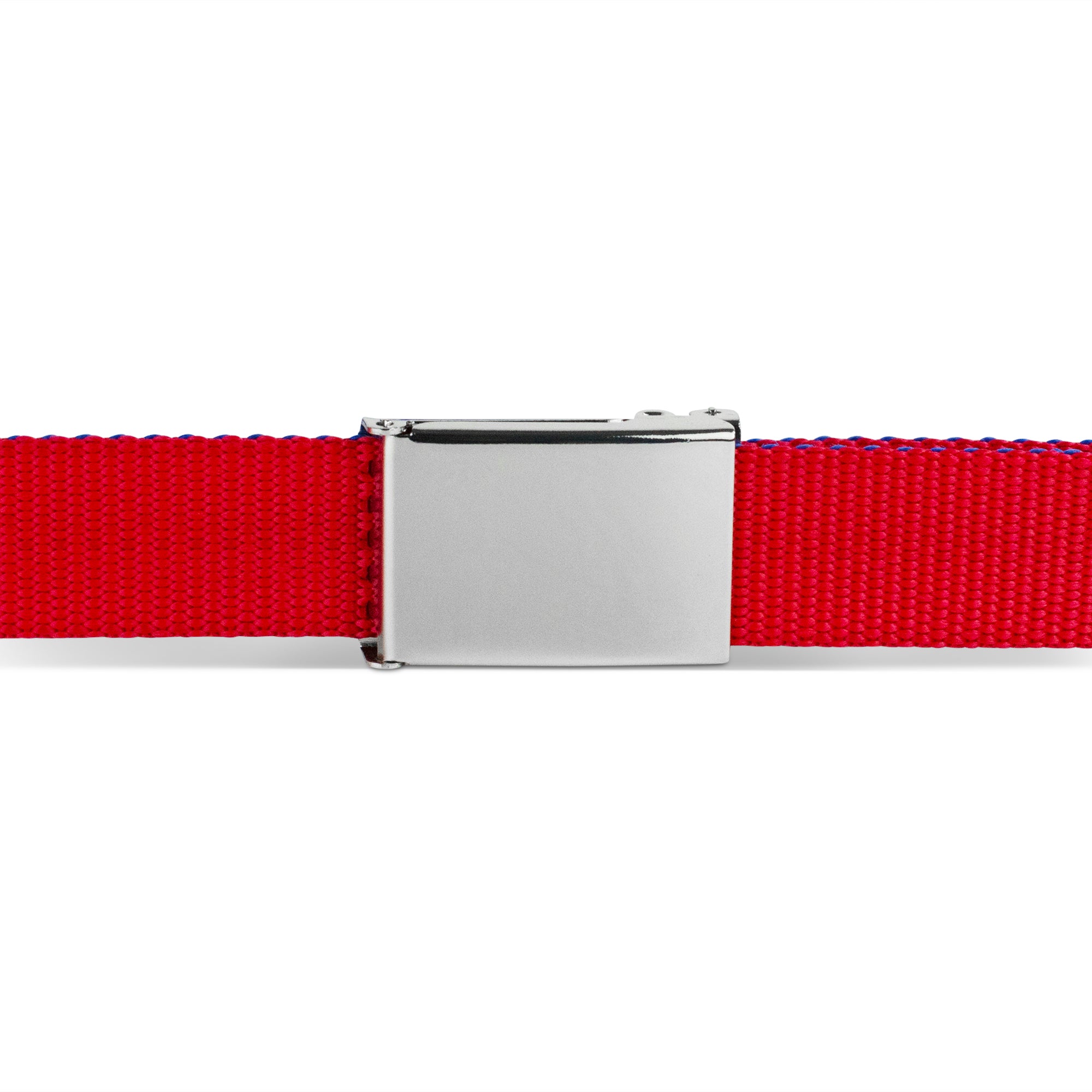 Web Belt Blank Chrome Buckle - Reversible Red/Royal Webbing