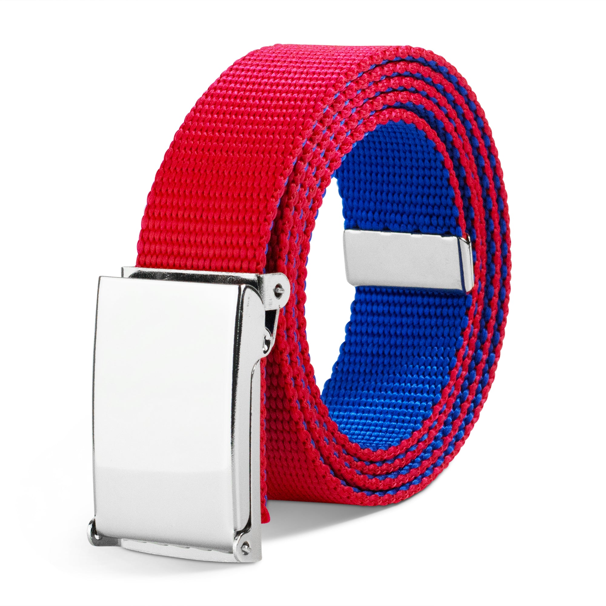 Web Belt Blank Chrome Buckle - Reversible Red/Royal Webbing