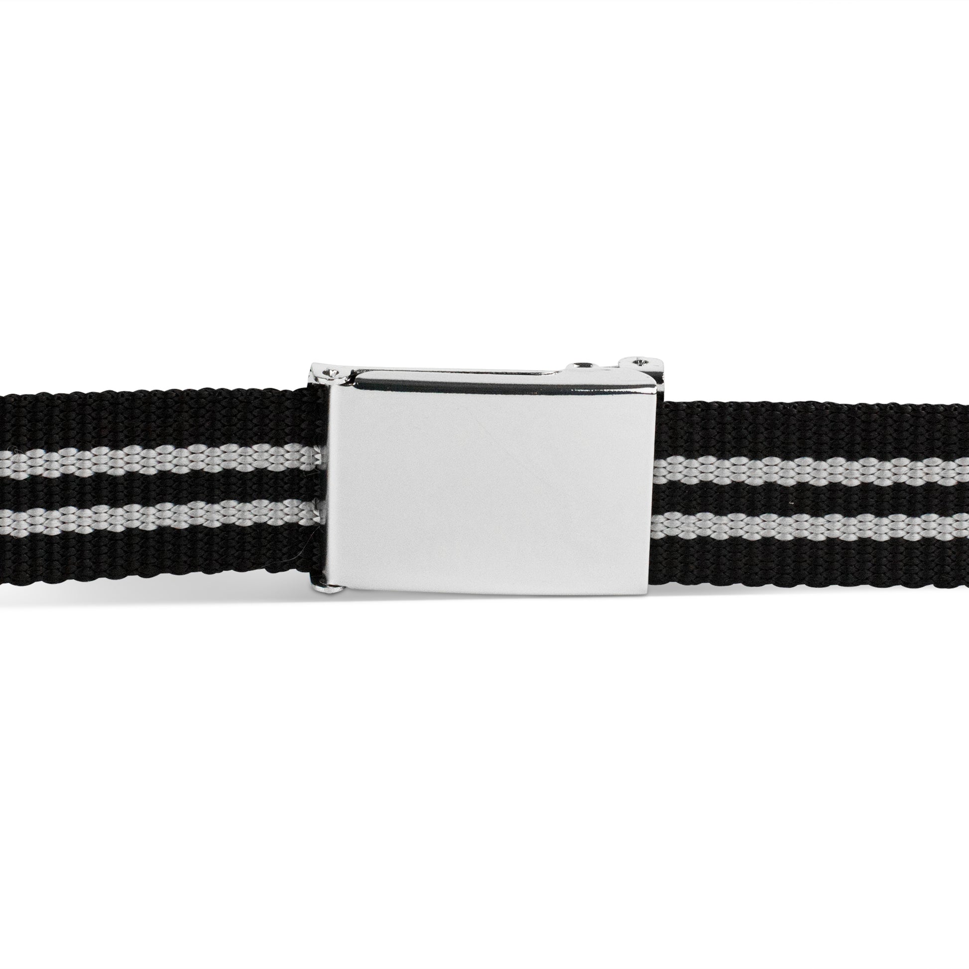 Web Belt Blank Chrome Buckle - Stripe Black/Silver Webbing Web Belts Buckle-Down