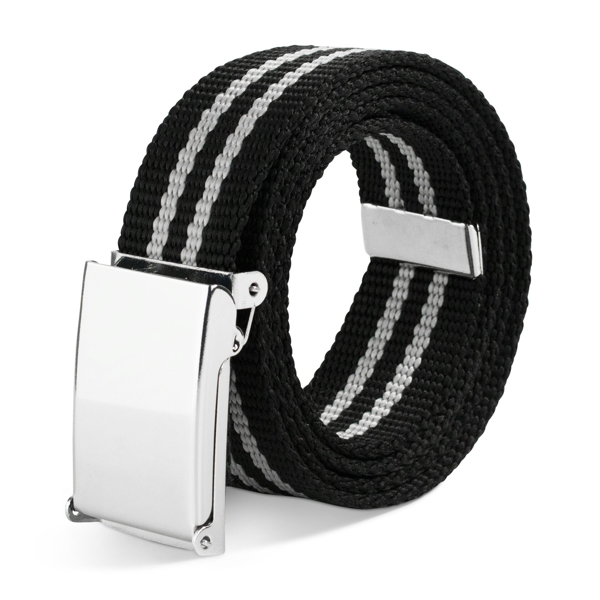 Web Belt Blank Chrome Buckle - Stripe Black/Silver Webbing Web Belts Buckle-Down