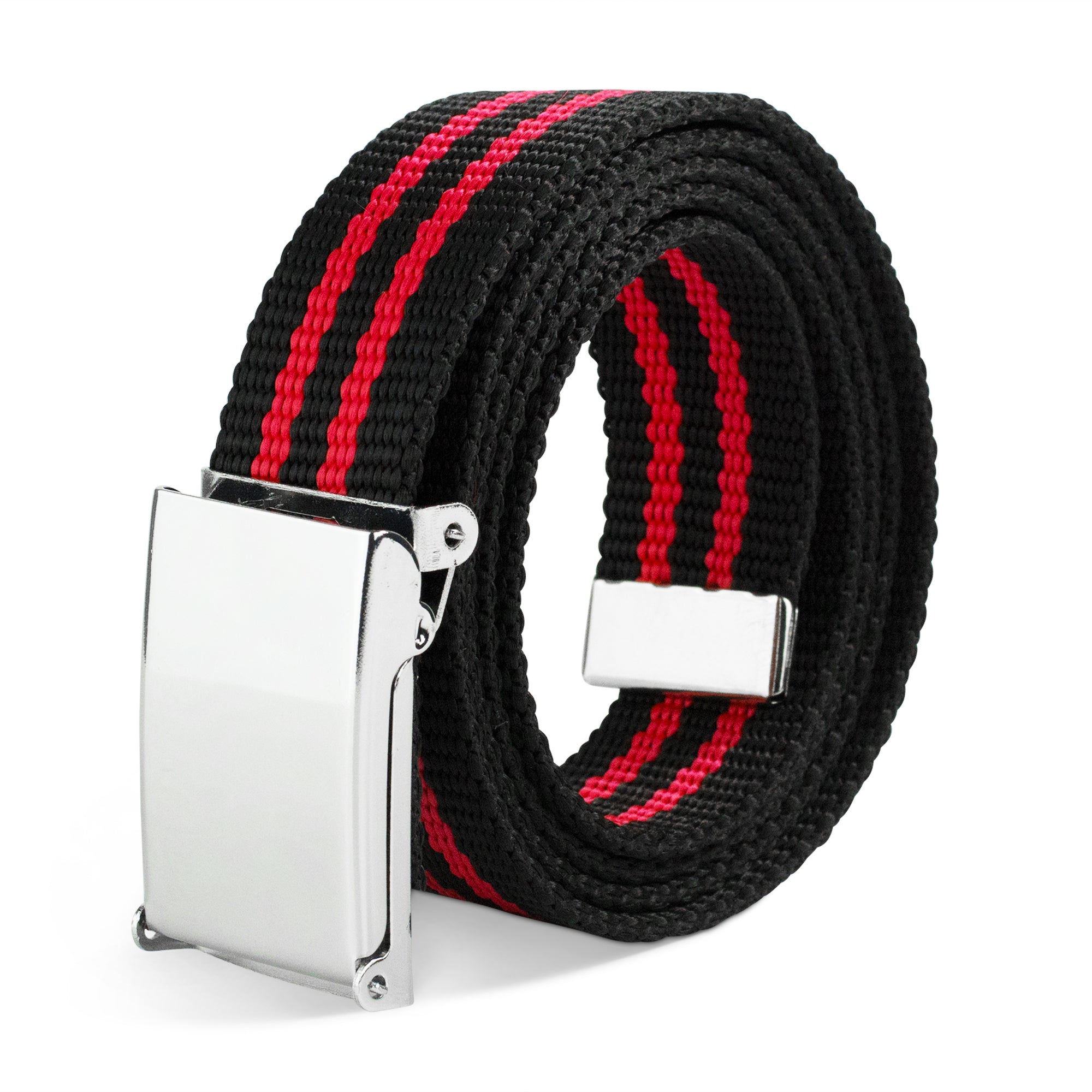 Web Belt Blank Chrome Buckle - Stripe Black/Red Webbing