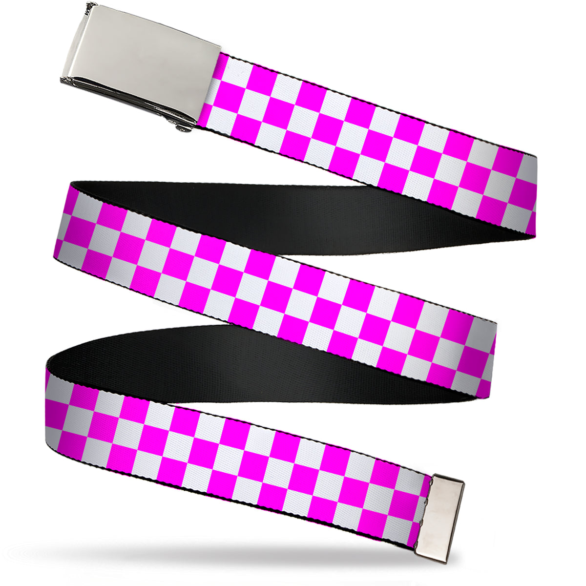 Web Belt Blank Chrome Buckle - Checker Fuchsia Pink/White Webbing Web Belts Buckle-Down