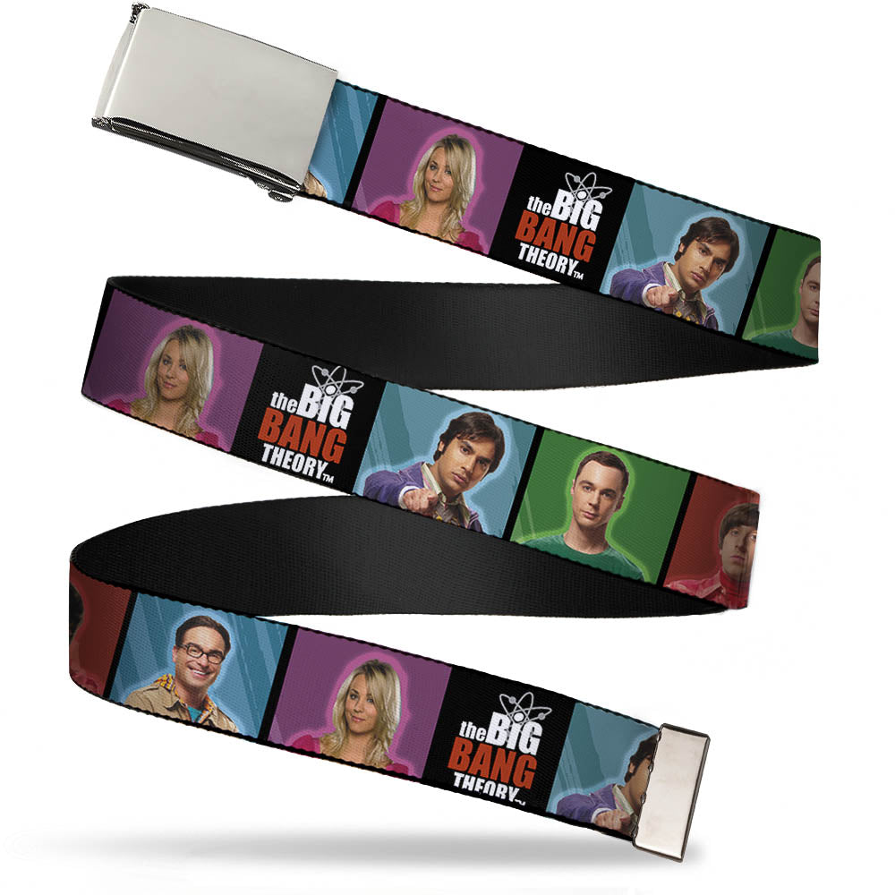 Chrome Buckle Web Belt - THE BIG BANG THEORY Character Blocks w/Logo Webbing Web Belts The Big Bang Theory   