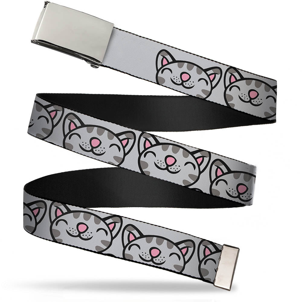 Chrome Buckle Web Belt - Soft Kitty Face CLOSE-UP Gray Webbing Web Belts The Big Bang Theory   