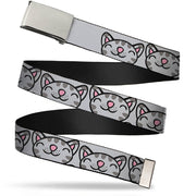 Chrome Buckle Web Belt - Soft Kitty Face CLOSE-UP Gray Webbing Web Belts The Big Bang Theory   