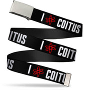 Chrome Buckle Web Belt - I "ATOM" COITUS Black/White/Red Webbing Web Belts The Big Bang Theory   