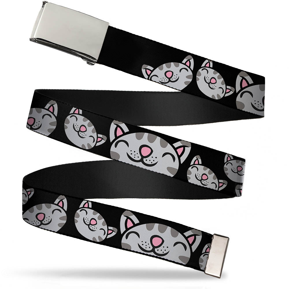 Chrome Buckle Web Belt - Mutli Soft Kitty Face Black Webbing Web Belts The Big Bang Theory   