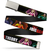 Chrome Buckle Web Belt - THE BIG BANG THEORY Superhero Character Poses Black Webbing Web Belts The Big Bang Theory   