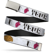 Chrome Buckle Web Belt - I "HEART" YOUR "BRAIN" Sketch Webbing Web Belts The Big Bang Theory   