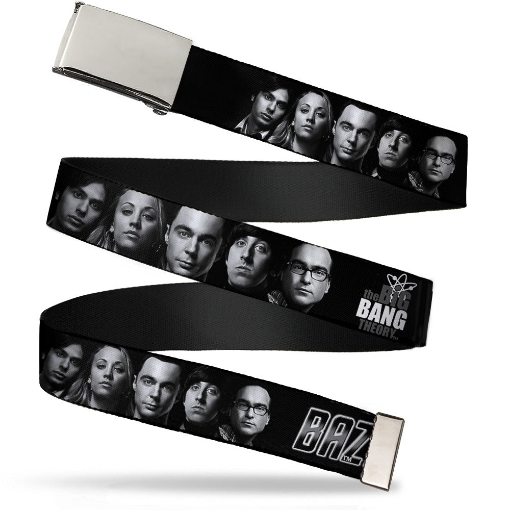 Chrome Buckle Web Belt - The Big Bang Theory Group/BAZINGA Black/White Webbing Web Belts The Big Bang Theory   