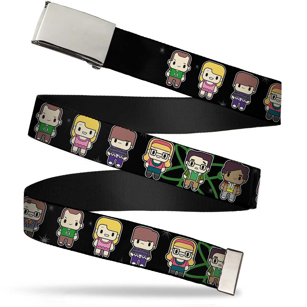 Chrome Buckle Web Belt - Big Bang Theory Chibi Characters/Atom/Stars Webbing Web Belts The Big Bang Theory   