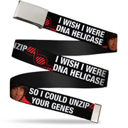 Chrome Buckle Web Belt - Howard/Double Helix I WISH I WERE DNA HELICASE Black/White/Red Webbing Web Belts The Big Bang Theory   