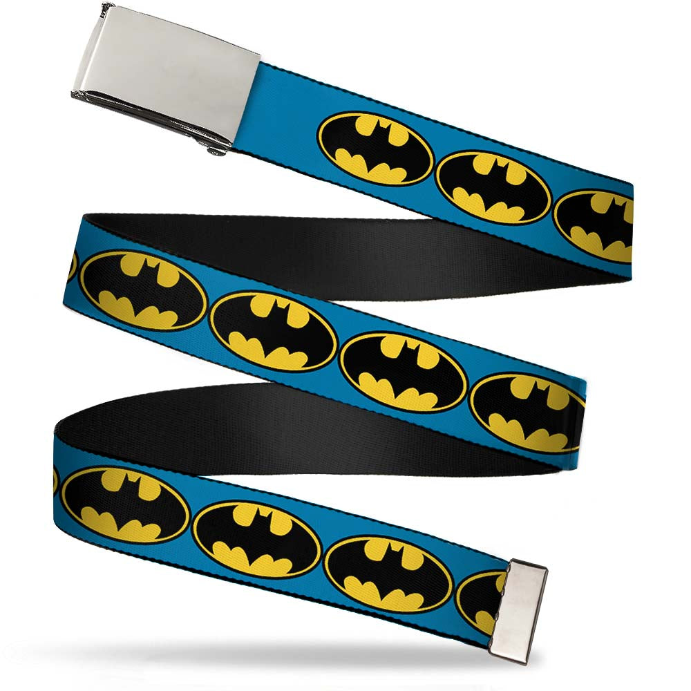 Chrome Buckle Web Belt - Bat Signal-3 Blue/Black/Yellow Webbing Web Belts DC Comics   