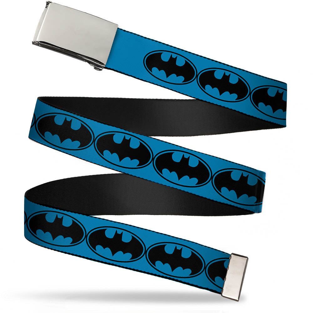 Chrome Buckle Web Belt - Bat Signal-3 Blue/Black/Blue Webbing Web Belts DC Comics   