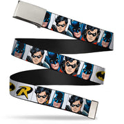 Chrome Buckle Web Belt - Batman & Robin Blocks White Webbing Web Belts DC Comics   