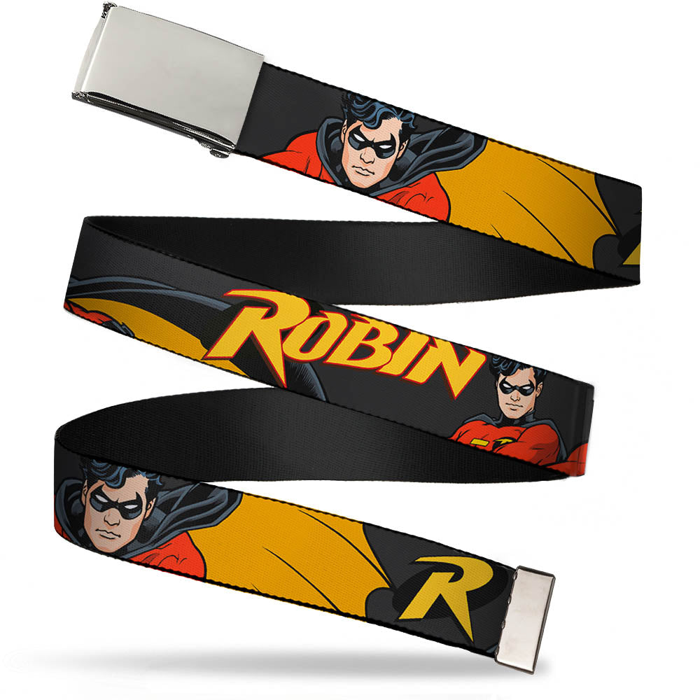 Chrome Buckle Web Belt - ROBIN Red/Black Poses Gray Webbing Web Belts DC Comics   