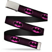 Chrome Buckle Web Belt - Batman Shield/Chainlink Black/Hot Pink Webbing Web Belts DC Comics   