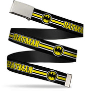 Chrome Buckle Web Belt - BATMAN/Bat Signal Triple Stripe Black/White/Yellow Webbing Web Belts DC Comics   