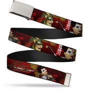 Chrome Buckle Web Belt - KATANA Poses & Samurai Dragons/Rays Reds/Black Webbing Web Belts DC Comics   