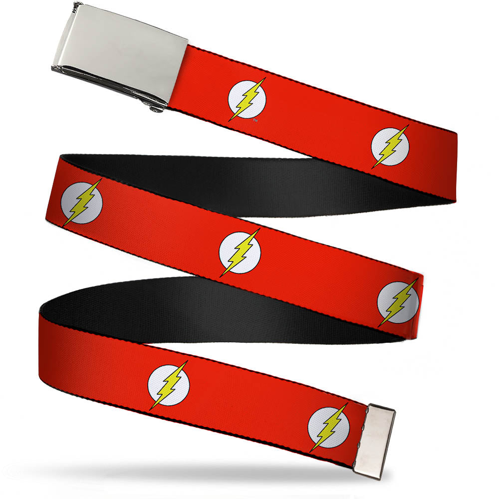 Chrome Buckle Web Belt - Flash Logo Red/White/Yellow Webbing Web Belts DC Comics   