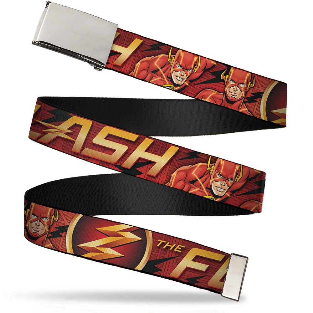 Web Belt Blank Chrome Buckle - THE FLASH/Logo3/Poses Black/Red/Gold Webbing Web Belts DC Comics   