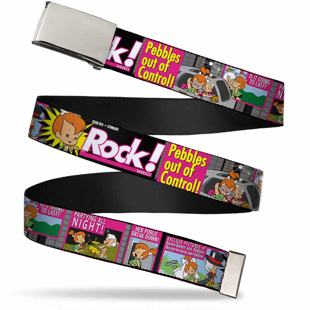 Chrome Buckle Web Belt - The Flintstones Tabloid - ROCK! PEBBLES OUT OF CONTROL Webbing Web Belts The Flintstones   