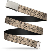 Chrome Buckle Web Belt - Dancing Bears Hemp/Black Webbing Web Belts Grateful Dead   
