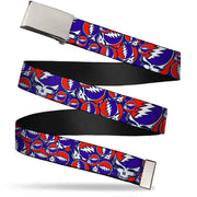 Chrome Buckle Web Belt - Steal Your Face Stacked Red/White/Blue Webbing Web Belts Grateful Dead   