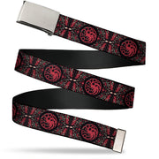 Web Belt Blank Chrome Buckle - House of the Dragon Targaryen Sigil Four-Legged Dragon Black/Red/Grays Webbing Web Belts House of the Dragon