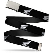 Chrome Buckle Web Belt - HONDA Motorcycle Logo Black/White Webbing Web Belts Honda Motorsports   