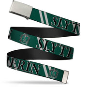 Chrome Buckle Web Belt - Harry Potter SLYTHERIN Stripe Green/Gray Webbing Web Belts Harry Potter