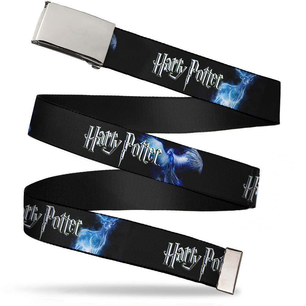 Chrome Buckle Web Belt - HARRY POTTER/Animal Spirits Black/White/Blue Webbing Web Belts Harry Potter